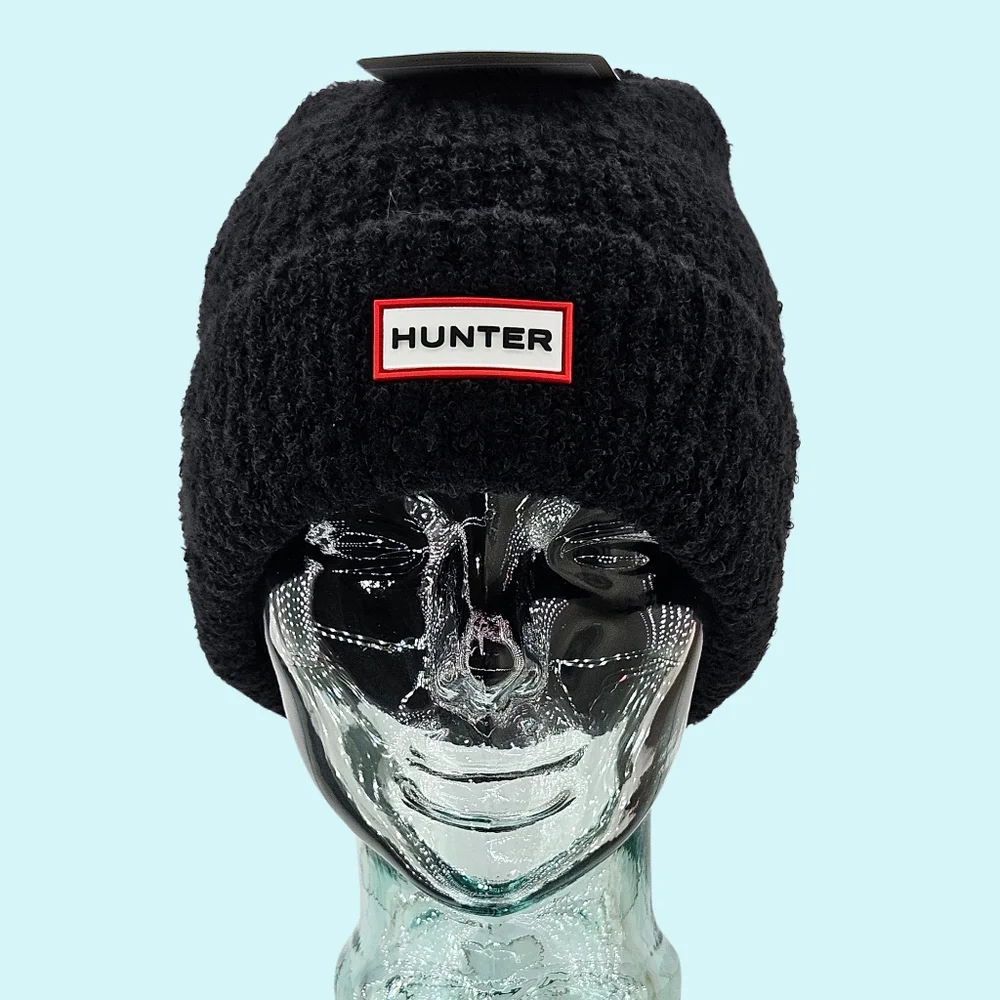 Hunter Hat Beanie Black Texture Cuffed Knit Logo Outdoor Cottagecore Christmas